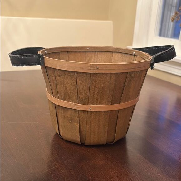 Rustic Wooden Basket with Black Handles - Picture 1 of 6